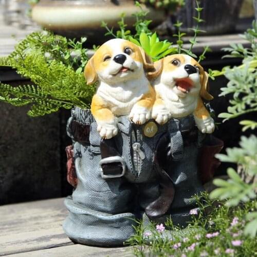 Outdoor Gardening Resin Jeans Puppy Flower Pot Ornaments Courtyard Garden Figurines Decoration Villa Landscape Furnishing Crafts