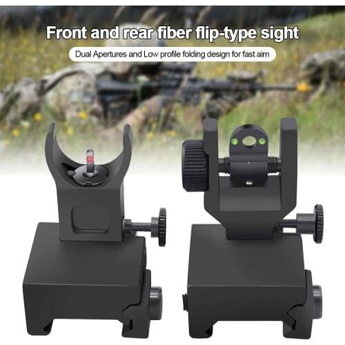 Tactical Fiber Optics Flip Up Iron Sight Front & Rear Fiber Sights Back Up Sight Fit Picatinny Weaver Rail Hunting Accessory
