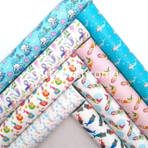 Glitterwishcome Mermaid Litchi Synthetic Leather Faux Fabric Sheets Felt Backing for Accessories Bows DIY 21X29CM GM1055A