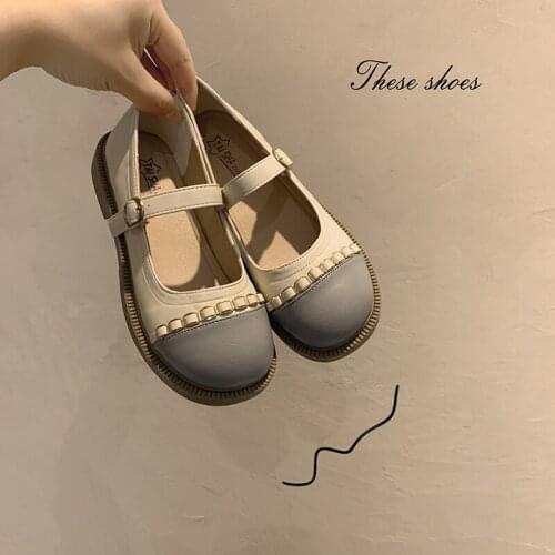 Womens Shoes Pumps 2021 New Spring and Autumn Fashion Round Toe Thick-soled Non-slip Color Matching Leather Shoes