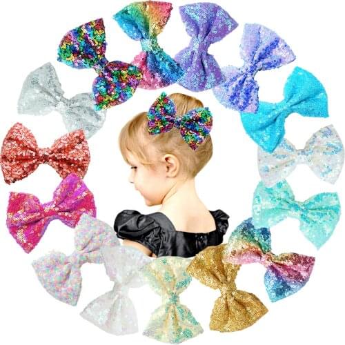 15 Colors 4.5 Inches Party Festival Bling Sparke Sequins Hair Bows Alligator Clips for Baby Girls Kids