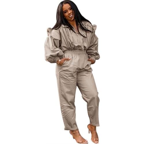 2021 Autumn Women Jumpsuit Cargo Pants Loose Solid Color With Pocket High Street Long Romper Women Jumpsuit Outfit