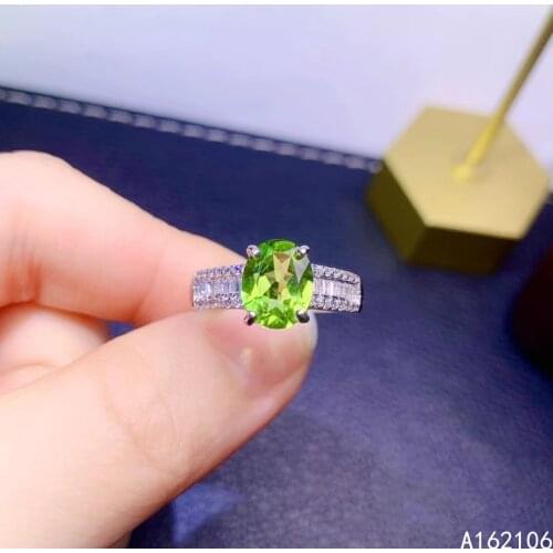 925 Pure Silver Chinese Style Natural Peridot Womens Luxury Vintage Simple Oval Adjustable Gem Ring Fine Jewelry Support Detect