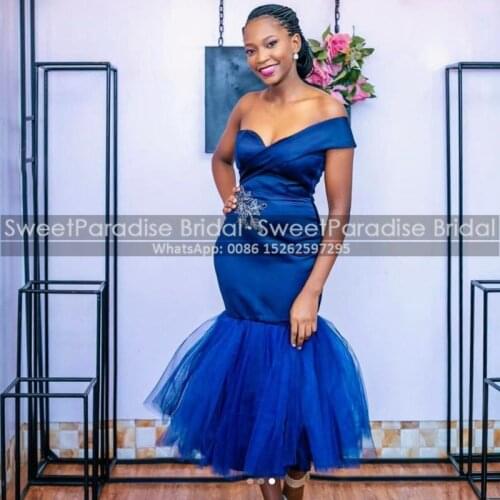 Royal Blue Trumet Bridesmaid Dresses With Appliques Mermaid Off Shoulder Ankle Length Long Maif Of Honor Dress Bridal Party