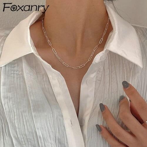 Foxanry Minimalist 925 Sterling Silver Thick Chain Necklace for Women New Trend Punk Hip Hop Couples Vintage Party Jewelry Gifts