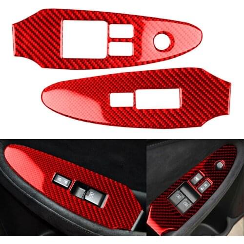 2Pcs Red Carbon Fiber Style Window Switch Panel Frame Trim Car Styling Sticker For Nissan 370Z 370 Z 2009-2020 ABS Plastic LHD