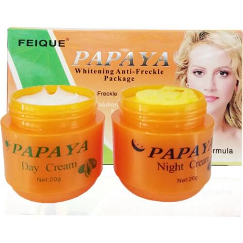 2pcs Papaya Whitening Creams Day And Night Cream Set Moisturizing Dilute Freckles Lightening Pigment Face Whitening Essence