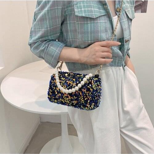 2021 New Style Korean Fashion Evening Cultch Bag Sequined Chain Womens Shoulder Messenger Designer Bag сумка женская XA758M