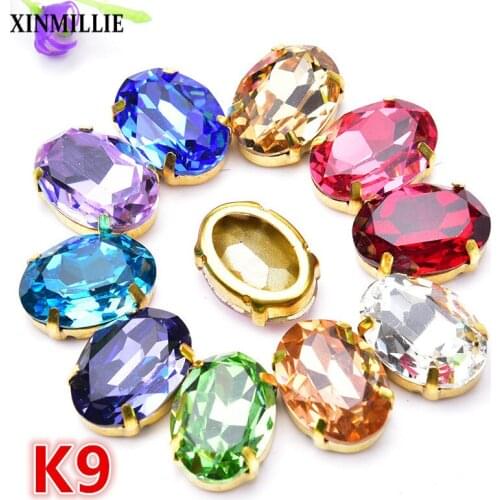 30pcs K9 Rhinestones Mixed Crystal 13*18mm Oval With Gold Claw Setting Sewing For Wedding Dress Decoration Strass Button DIY