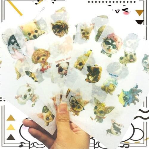 6 pieces Japanese Style Anime Cartoon Personali Glue Cute Dog Pet Fun Kid Paper Stickers for Message Notebook Calendar Bag