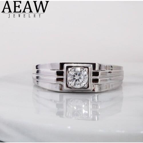 AEAW 14k White Gold 5mm 0.5mm Moissanite Ring engagement ring Wedding ring For Man Boy Friend Husband