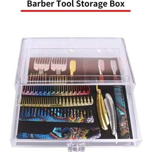 Barbershop Transparent Hairdressing Tool Storage Box Portable Safety Razor Finishing Case Barber Multifunctional Display Tool
