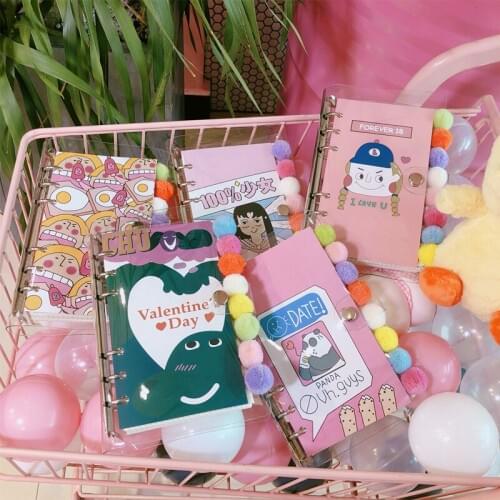 Cartoon Girl DIY Diary Loose-leaf Grid Paper Notebook Notepad Calendar Journal Planner with 8pcs Ball Paper Clip Girls Plan Book