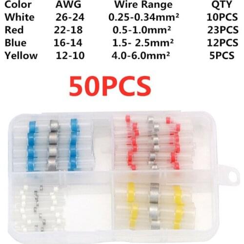 Solder Seal Wire Connectors Heat Shrink Butt Tube Electrical Crimp Connectors Waterproof Insulated Cable Splice Terminal Kit