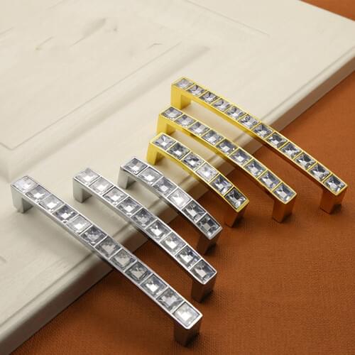Crystal Kitchen Door Handle Gold Modern Drawer Cupboard Handles Knobs Zinc Alloy Fashion Cabinet Shoesbox Furniture Pulls