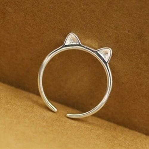 Hot Sale Silver Plated Cat Ear Ring Cute Fashion Jewelry Heart Ring For Women Girl Gifts Adjustable Star Charms Ring Wholesale