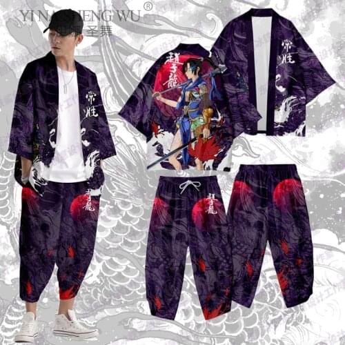 Couple Kimono Haori Pants Set Vintage Japanese Style Men Traditional Harajuku Streetwear Samurai Cardigan Suit Costume Yukata