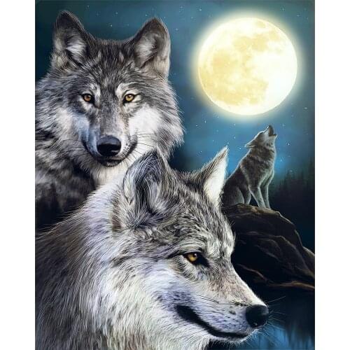 Full Square/Round Drill Diamond Painting Embroidery Wolves in the Moonlight Rhinestone Mosaic Cross Stitch Decor ZS114