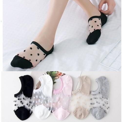 1Pairs Crystal Lace Socks Summer Women Transparent Lace Silk Flower Girls Elastic Invisible Short Boat Socks Female Sox