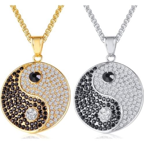 New Fashion Creative Design Shining Gossip Yin Yang Necklace Stainless Steel Set in Rhinestone Pendant Necklace Jewelry Hot Sale
