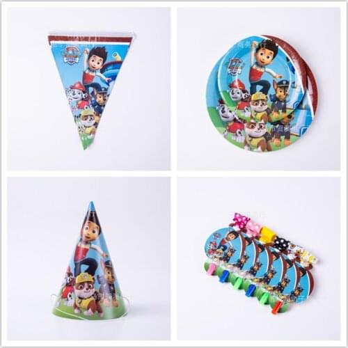 2021 New Paw Patrol Chase Marshall Sky Birthday Party Decorations Kids Paper Cups Plates Knife Spoon Baby Tableware Supplies