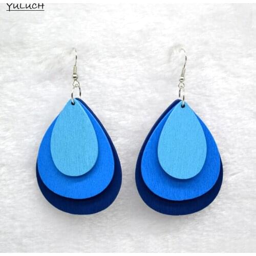 Charm flower wood earrings earring accessories three color long carton statement jewelry for woman 2016 design new