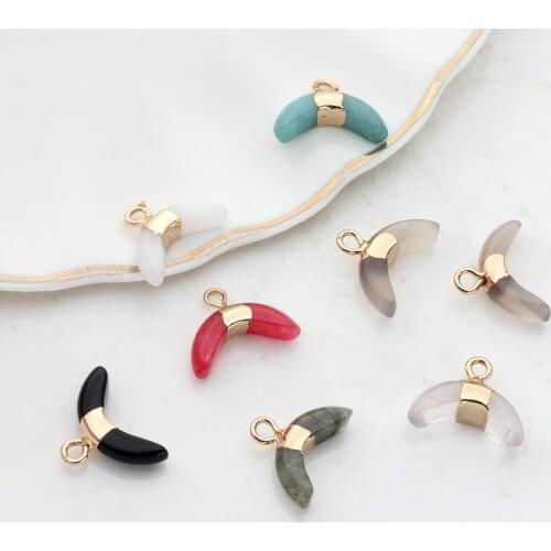 11*16mm 2pcs/lot Natural Stone Charms Pendant Mini Moon Ox Horn Natural Color Stone Charms For DIY Jewelry Earrings Accessories