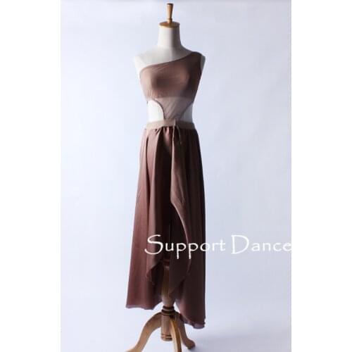 Mesh Chiffon Long Latin Dress Toddler Girls Women Fashion Coffee Contemporary Dance Costume C283
