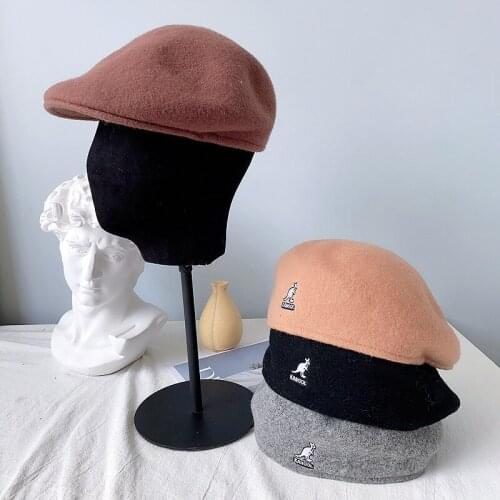 Wool Kangaroo Beret Hat Women Korean Versatile Forward Hats Warm Walking Hat Ladies Solid Color Casual Winter Painter Hat Men