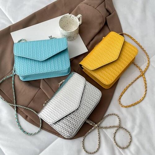Woven Leather Shoulder Messenger Bag Women Flap Chain Handbags Small Purses