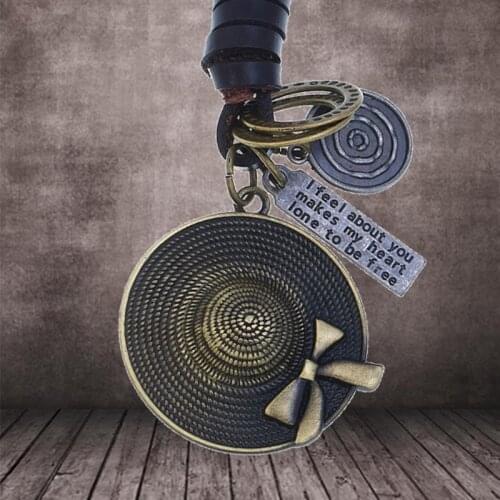 Vintage Flower Helmet Cap Keychain Key Ring Straw Hat Key Chain Key Holder Creative Charm Car Bag Pendant Keyring