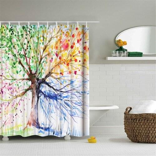 Tree Flower Pond Nature Landscape Shower Curtain Bathroom Polyester Waterproof Fabric Curtains Home Bathtub Decor
