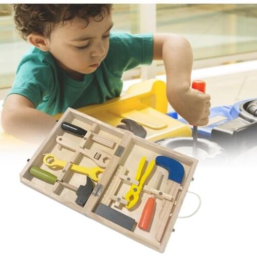 Funny Repairing Educational Toys for Boys Repair Tool Kit Kids Gift Pretend Play Child Wooden Portable Multi-function Tool Box