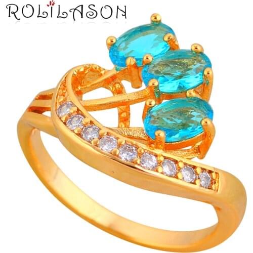 Ayowei High Quality Hot Sell Blue Zircon gold tone fashion jewelry Party Rings for Women JR2143A