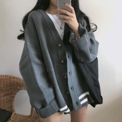 2020 Spring Autumn Knit Cardigan Women V-neck Front Button Down Dropped Long Sleeve Korean Casual Chic Tops Cardigan Mujer FY488