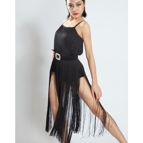 Sexy Sling Latin Dance Dress Adult Female Long Tassel Dancing Practice Dresses Women Samba Rumba Cha-cha Dance Costumes