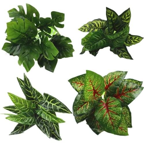 1pc Artificial Plastic Leaf Plant 12 branch Turtle Zebra Dot Taro Green plant for Home Window Decoration