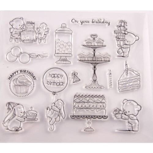 2020 Birthday Cake Bear Clear Stamps DIY Scrapbooking Craft Supplies Silicone Seal Custom Photo Album ink pad Stamping