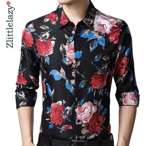 2020 Brand Casual Luxury Hawaiian Long Sleeve Slim Fit Men Shirt Streetwear Social Dress Autumn Shirts Mens Fashions Jersey 9236