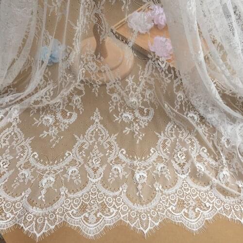 3Meters/lot French Eyelash Embroidered Lace Fabric Wedding Lace Accessories DIY Hnadmade Clothing Garment Accessories 150cm