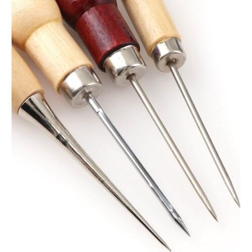 4Pcs/set 4 Styles Boxwood Redwood Gourd Canvas Leather Sewing Shoes Wood Handle Tool Awl Hand Stitching Taper Needle Tool Craft