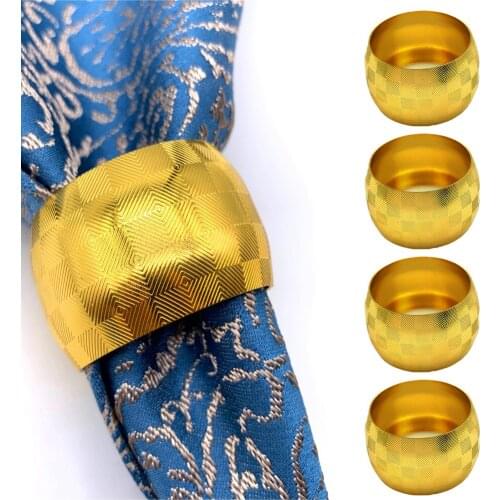 4pcs Gold Napkin Rings For Dinner Parties Dining Table Decoration Handmade Glossy Metal Napkins Holder Serviette Buckle Ring