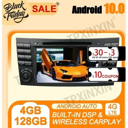 4G+128G Carplay IPS PX6 Android 10.0 For Benz E-Class W211 2002-2008 Multimedia Player Stereo Tape Recorder GPS Navi Head unit