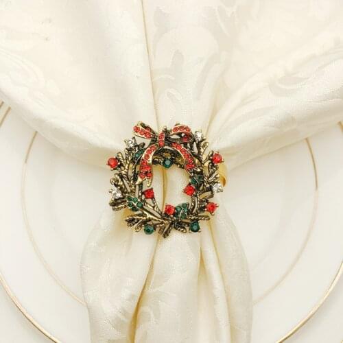 6PCS Christmas Napkin Buckle NEW Hotel Christmas Wreath Diamond-studded Napkin Buckle Napkin Ring Napkin Ring