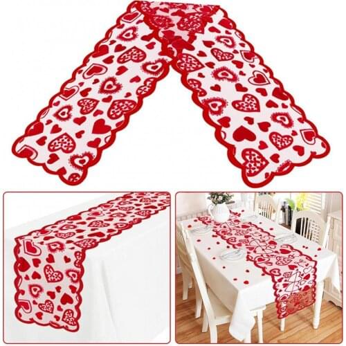 60%HOTHeart Pattern Table Runner Placemat Wedding Party Valentine Gift Home Desk Cloth