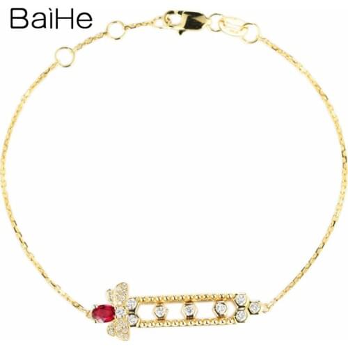 BAIHE Solid 18K Yellow Gold 0.2ct H/SI Natural Diamonds Bracelet for Women Anniversary Trendy Fine Jewelry Wedding Ruby браслет
