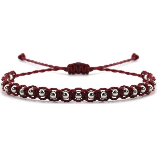 Waxed String Ball Beads Macrame Bracelet Women Green Pink White Black Orange Thread Knot Braided Slide Adjustable Jewelry Gift