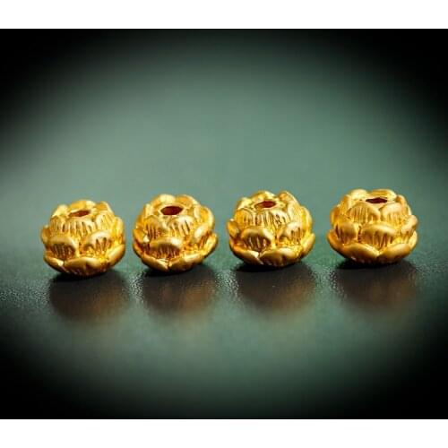 10PCS/Lot Gold Lotus Crown Charm Beads For Making Bracelet DIY Beads Accessorie Handmade Round Beads