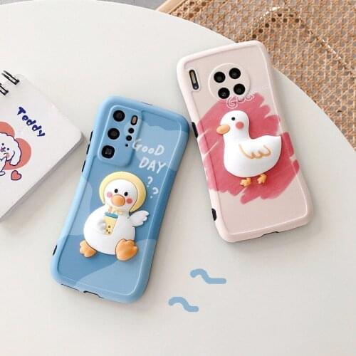 3d Silicone Cartoon Duck Phone Holder Case For Huawei P40 Pro P30 P20 Lite Pro P10 Lite Plus Nova7/7pro Soft Cute Stand Covers