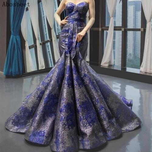 DD JYOY Gradient Color Mermaid Evening Dress Long Ball Gown Elegant Sweetheart Long Train Evening Gown Blue-grey Formal Women